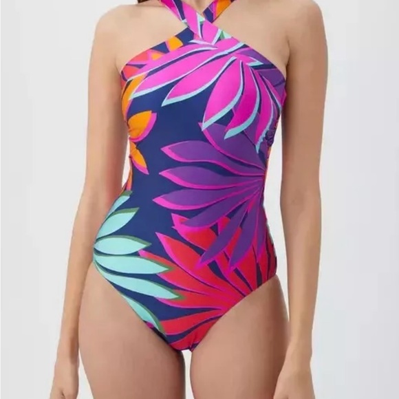NWT Trina Turk Women's Wailea Reversible Multicolor Halter Swimsuit Size 10 - Picture 15 of 15